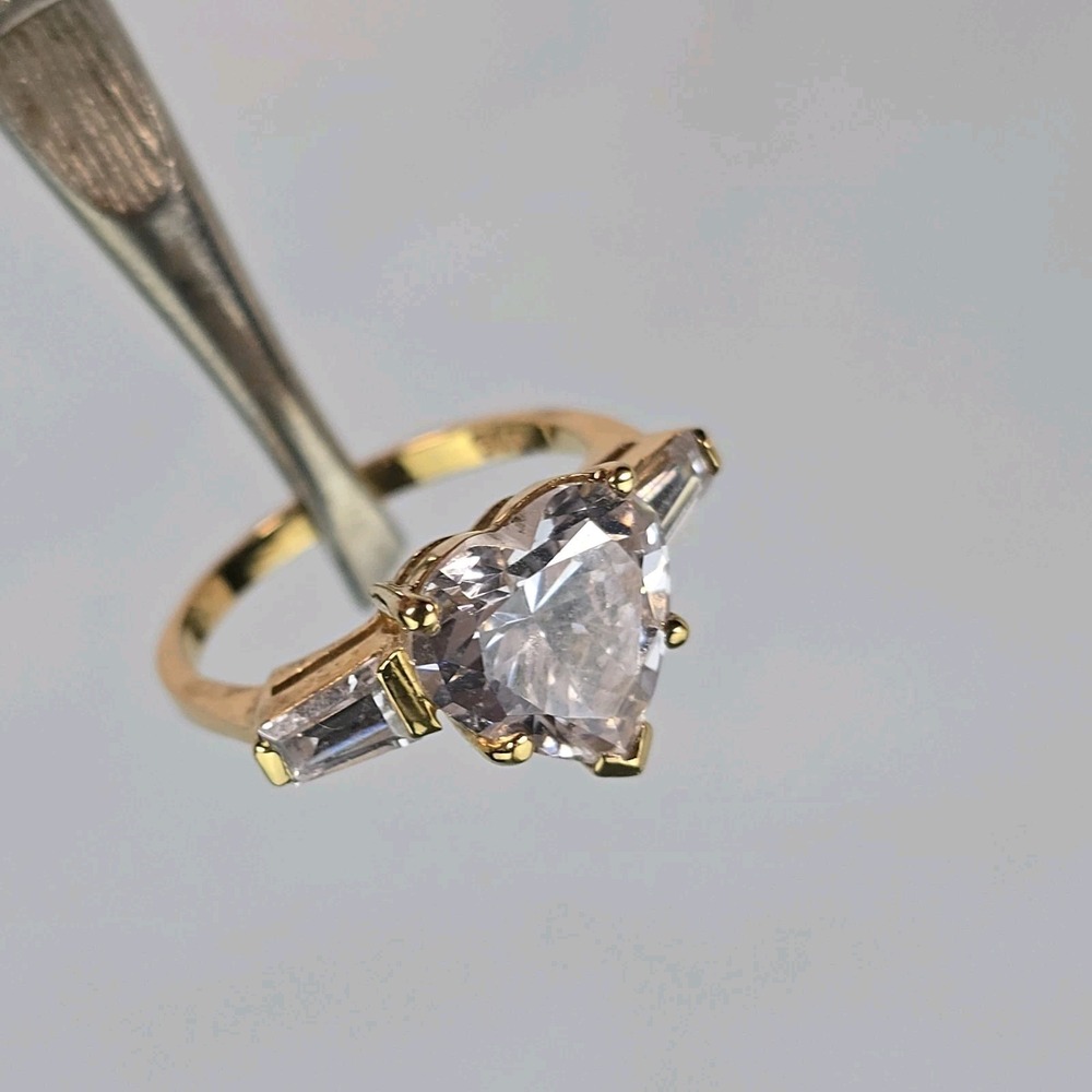 925 Gold Tone Pear Cut CZ Ring Size 6.5 Sterling Silver Statement Ring